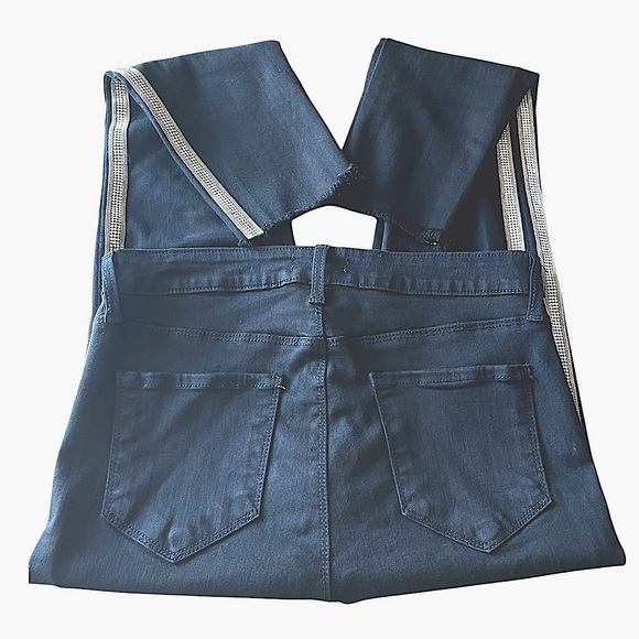 L’AGENCE MARGOT RHINESTONE STRIPED HIGH RISE CROPPED RAW HEM SKINNY JEANS SZ 27 - Picture 9 of 10